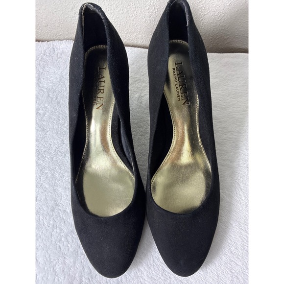 Lauren Ralph Lauren Shoes - Lauren Ralph Lauren Hala Black Suede Round Toe Block Heel Pumps Womens 7.5B